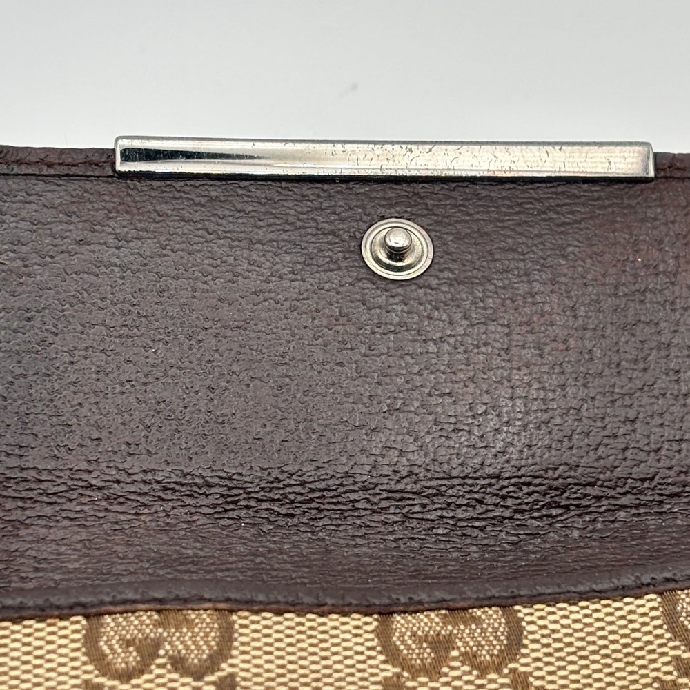 Gucci Wallet Women Compact Brown GG Monogram Canvas Metal Bar Trifold - Picture 7 of 10